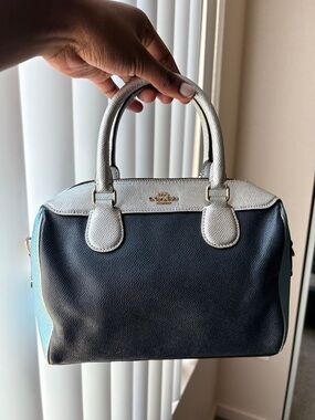 Coach Two-Tone Pebbled Leather Satchel - Blue & Silver